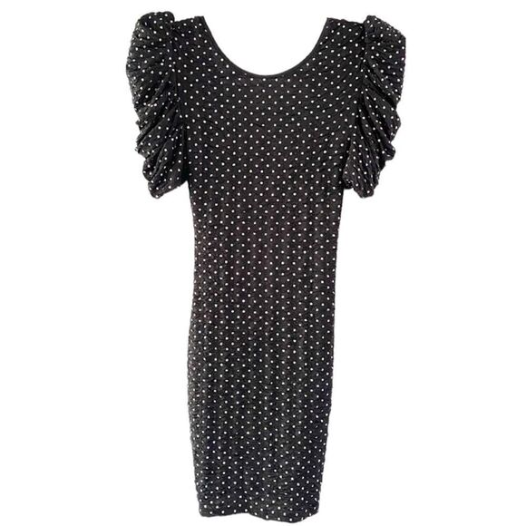 ✨HP✨Black Hague Rhinestone Puff Sleeve Mini Dress✨ - Picture 4 of 5